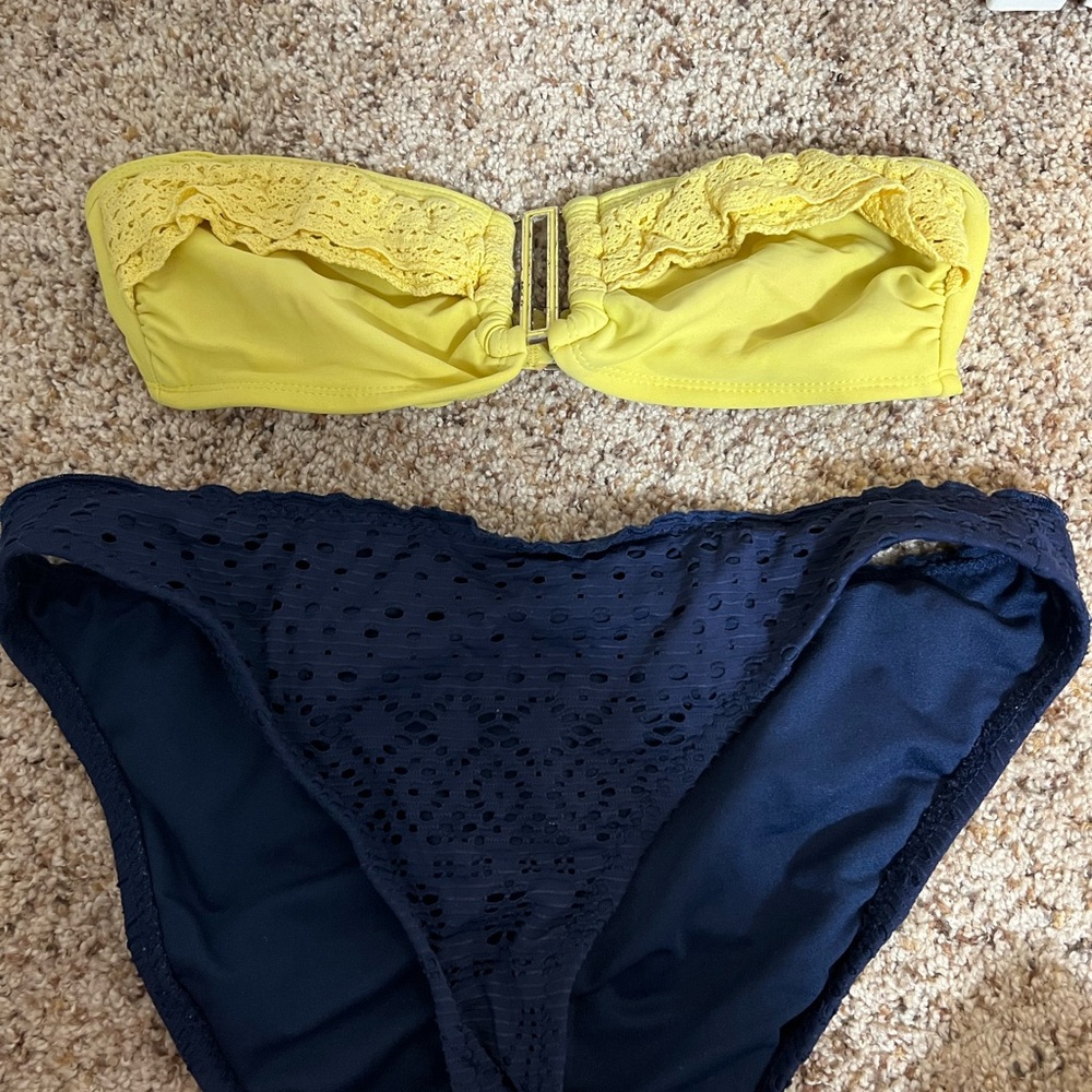 Yellow and Navy Lace Bikini Set